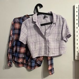 Bundle - Cropped Flannel Plaid Purple Hues Button Shirts